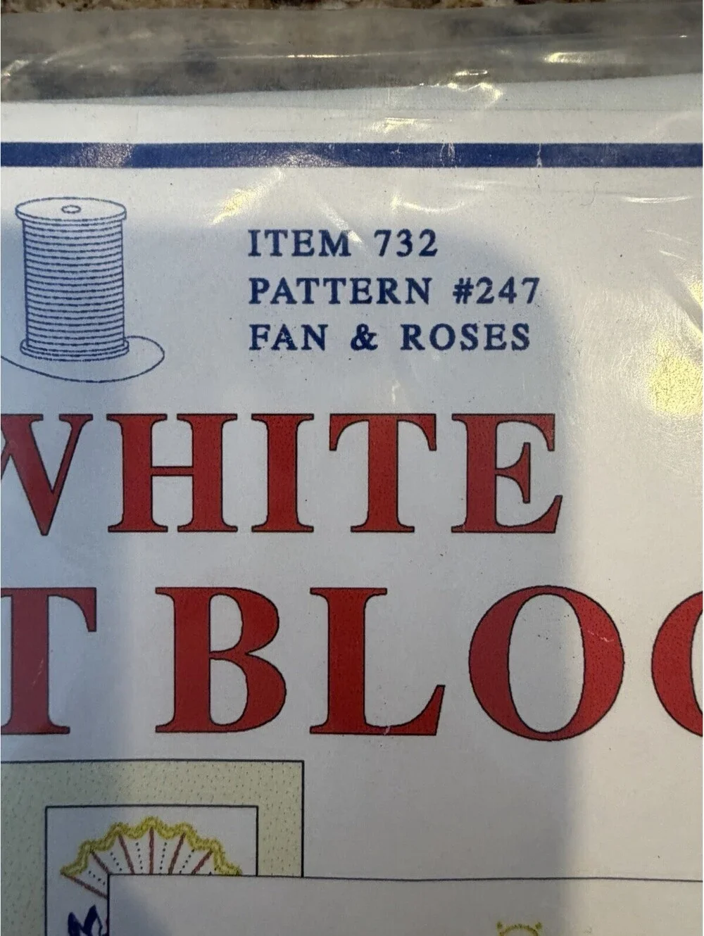 Vtg Rare Jack Dempsey White Quilt Blocks 18” Fan & Roses #247 New